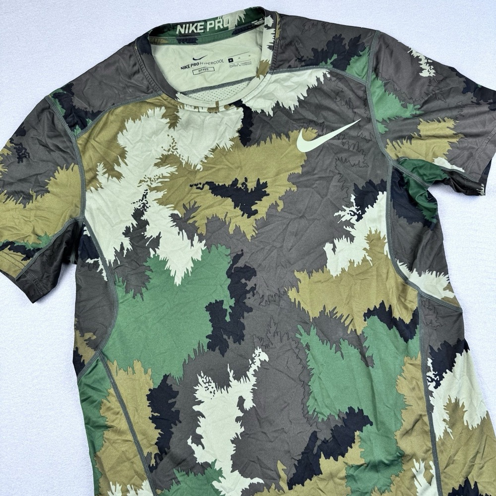 Nike Pro Combat Hypercool Shirt Size M Vented Camo Army Fitted Stretch Athletic